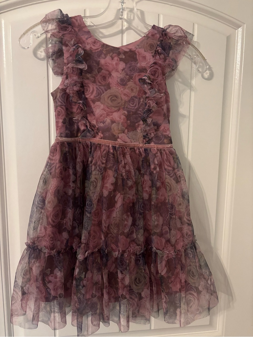 Zunie Mauve Pink Floral Ruffle Tulle Party Dress